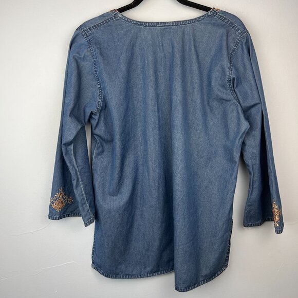 Zola Earthly Fashions Embroidered Denim Tunic Top Size XXL Boho Peasant Hippy - Picture 6 of 7